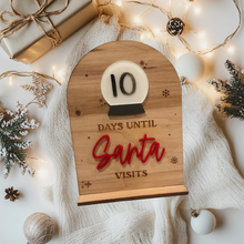 Load image into Gallery viewer, Days Until Santa Countdown Sign – Engraved Maple Wood with Acrylic Letters