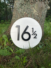 Load image into Gallery viewer, Round Modern Outdoor Wooden Address Sign - Shiplap