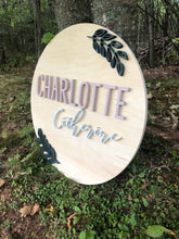 Load image into Gallery viewer, Round Nursery Sign with Leaf Motif - Elegant Baby Room Decor