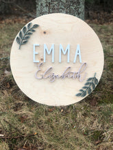 Load image into Gallery viewer, Round Nursery Sign with Leaf Motif - Elegant Baby Room Decor
