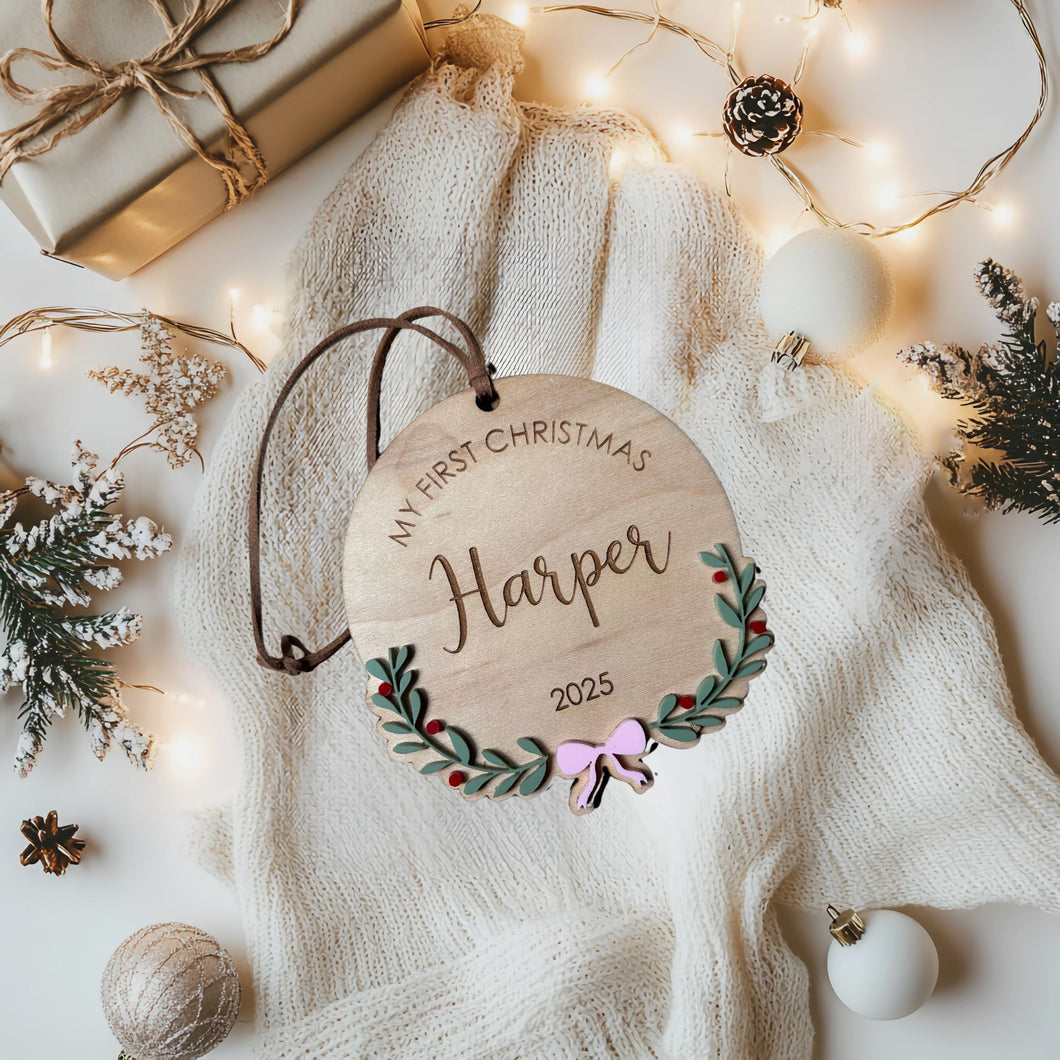 Personalized My First Christmas Ornament - Acrylic Wreath Design