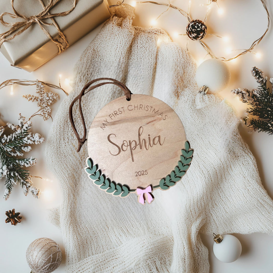 Personalized My First Christmas Ornament - 3D Wreath Design